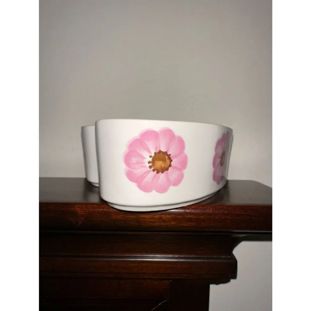 FTD White Pink Floral Heart Shaped Baking Dish Pottery Decor